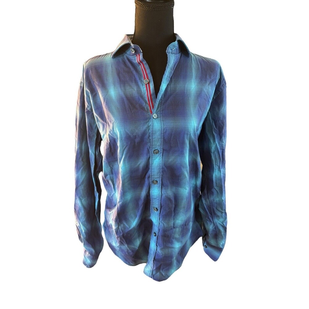 BUGATCHI UOMO Men's Button Front Shirt ~ Large Striped